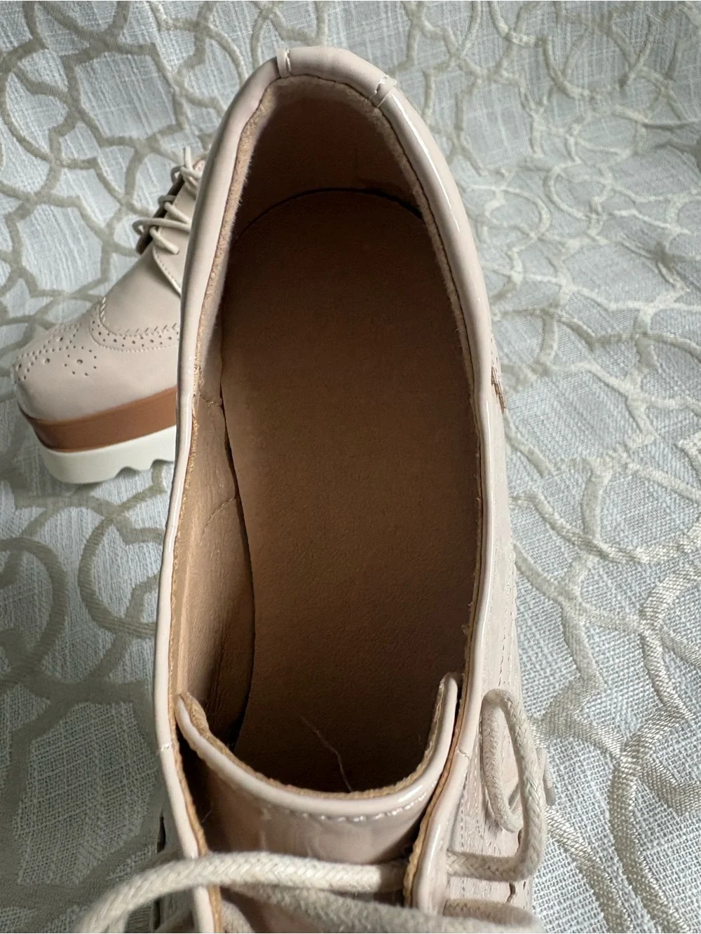 Women's Platform Wingtip Oxfords in Nude Beige